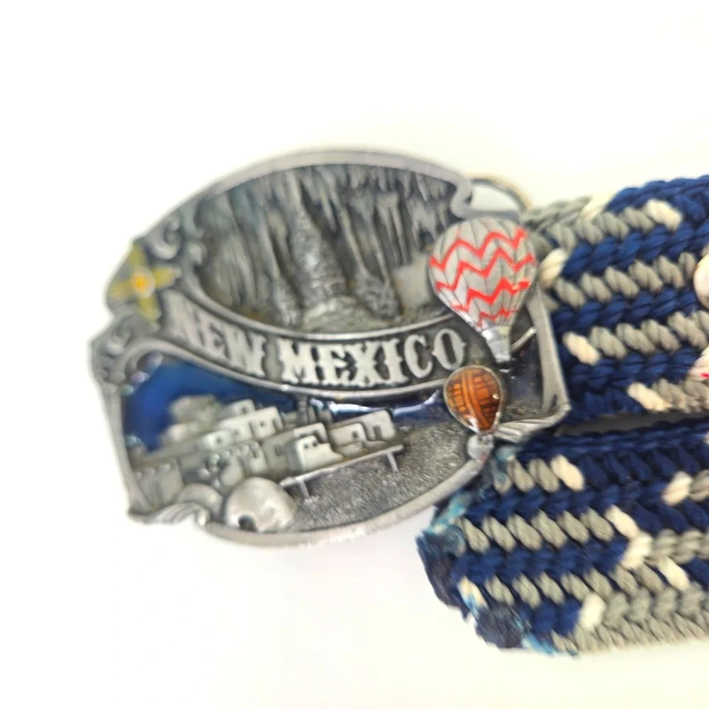 New Mexico Belt Buckle Woven Belt Men Southwestern‎ USA Souvenir Vintage Retro